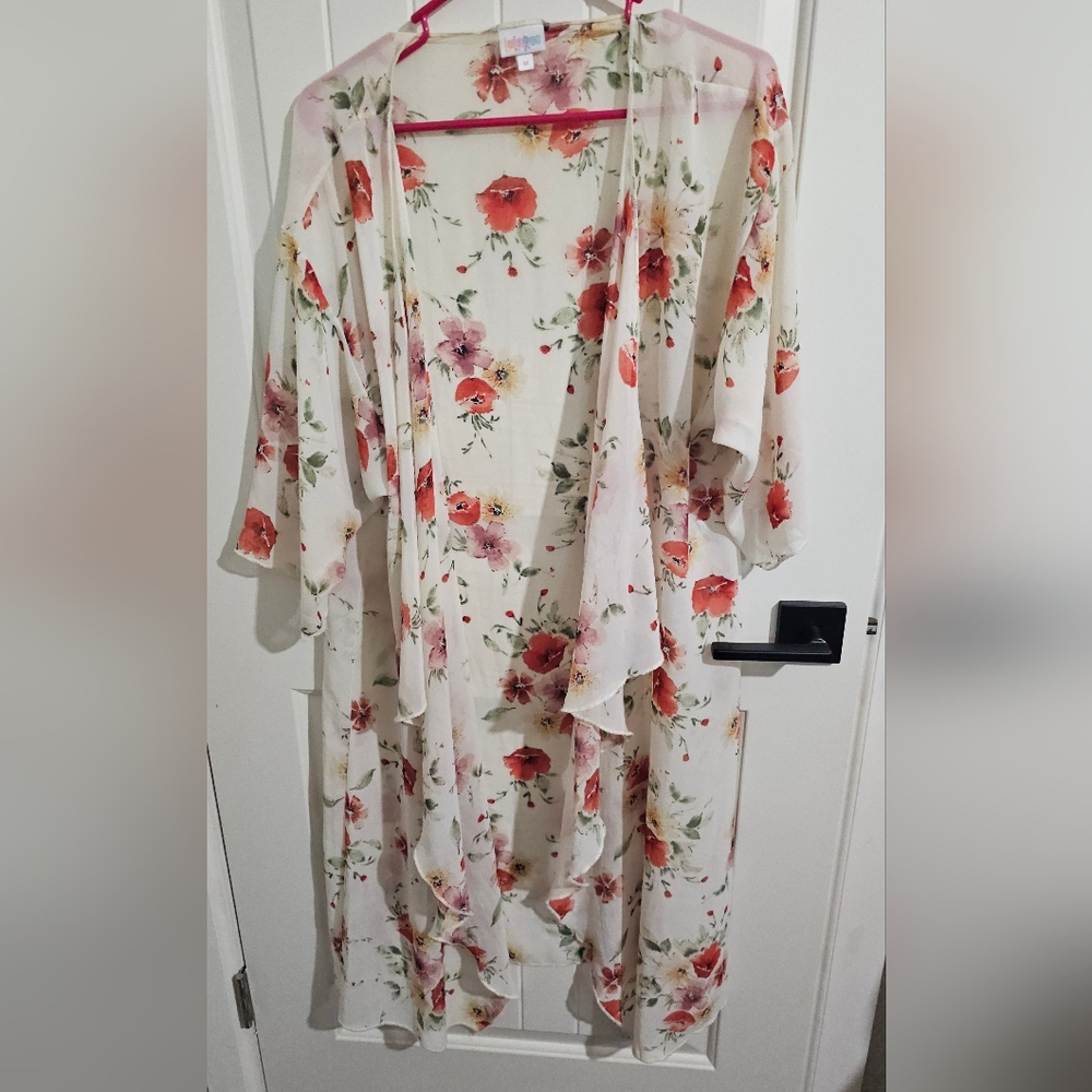 LuLaRoe Floral Swim Coverup - Cream Coral and Red Sheer